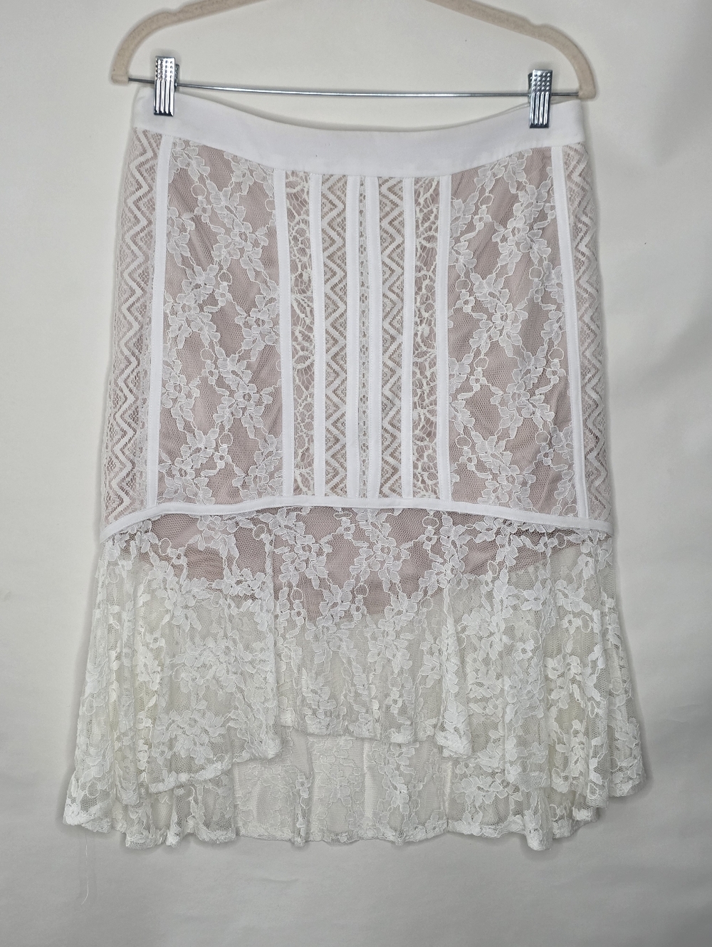 Semi Sheer Lace Midi Skirt Size L Corset Style White Romantic Fairycore Stretch - Picture 12 of 12